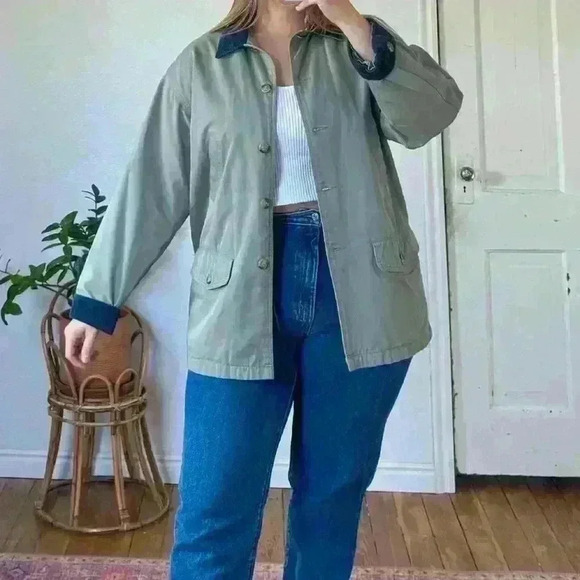 VTG Cherokee Flannel Lined Barn Chore Coat Woman Canvas Blue Corduroy Sz Medium - Picture 9 of 12